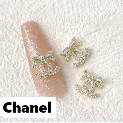 10PCS Bow Chanel Nail Charms Gold